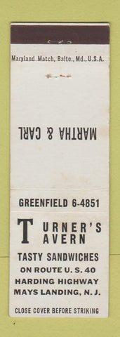 Matchbook Cover - Turner's Tavern Mays Landing NJ