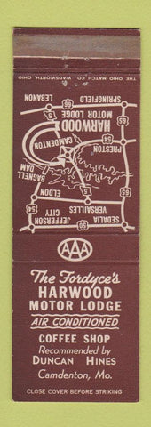 Matchbook Cover - Fordyce's Harwood Motor Lodge Camdenton MO