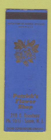 Matchbook Cover - Patrick's Flower Shop Salem NJ SAMPLE WEAR