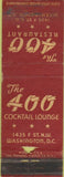 Matchbook Cover - 400 Restaurant Washington DC WORN