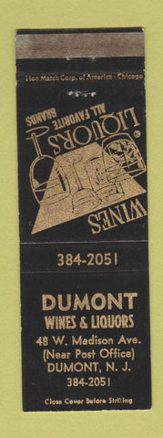 Matchbook Cover - Dumont Wines Liquor Dumont NJ WEAR