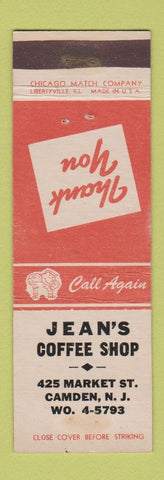 Matchbook Cover - Jean's Coffee Shop Camden NJ