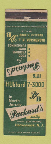 Matchbook Cover - Packard's Stores grocery department Hackensack NJ WEAR