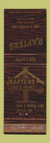 Matchbook Cover - Rafters Restaurant Joplin MO WORN