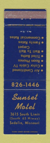 Matchbook Cover - Sunset Motel Sedalia MO
