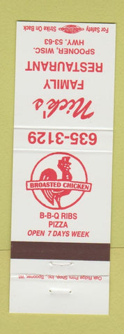 Matchbook Cover - Nick's Family Restaurant chicken pizza Spooner WI