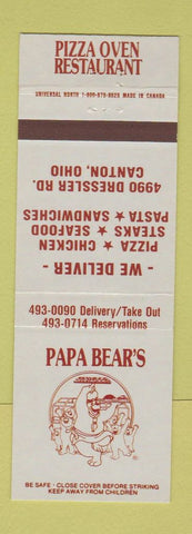 Matchbook Cover - Papa Bear's Restaurant pizza Canton OH