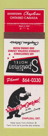 Matchbook Cover - Sportsman Hotel Chapleau ON bear
