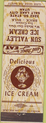 Matchbook Cover - Sun Valley Ice Cream Salt Lake City UT