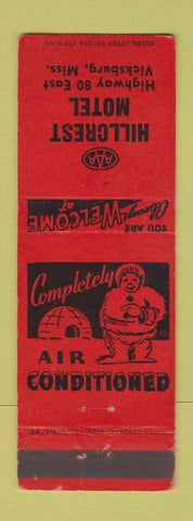 Matchbook Cover - Hillcrest Motel Vicksburg MS Eskimo