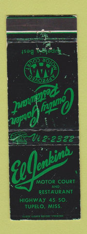 Matchbook Cover - El Jenkins Motor Court Tupelo MS WORN BLACK