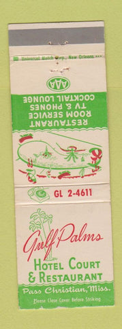 Matchbook Cover - Gulf Palms Hotel Court Pass Christian MS WEAR