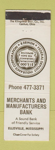Matchbook Cover - Merchants and Manufacturers Bank Ellisville MS