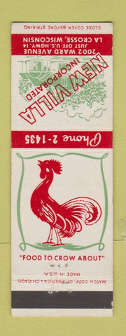 Matchbook Cover - New Villa Restaurant rooster La Crosse WI
