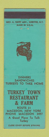 Matchbook Cover - Turkey Town Restaurant Farm Macedon NY low phone #
