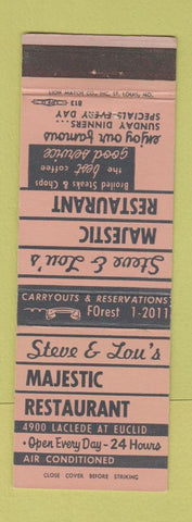 Matchbook Cover - Steve & Lou's Majestic Restaurant St Louis MO