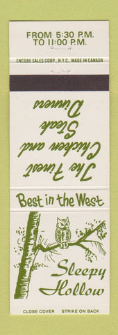 Matchbook Cover - Sleepy Hollow Restaurant owl Oklahoma City OK