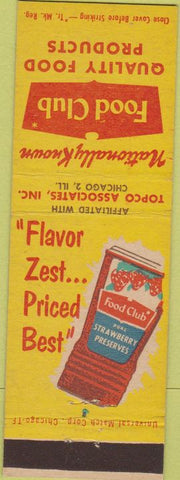 Matchbook Cover - Food Club Strawberry Preserves jelly Chicago iL