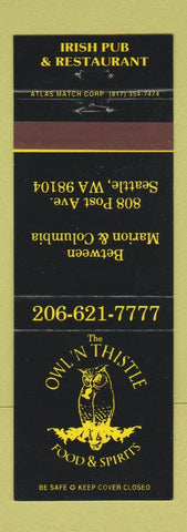 Matchbook Cover - Owl n Thistle Restaurant Irish Pub Seattle WA