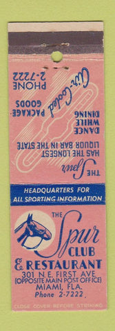 Matchbook Cover - Spur Club Restaurant Miami FL horse feature