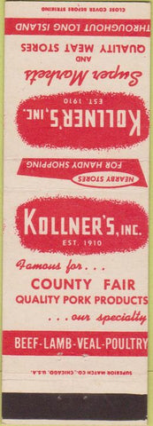 Matchbook Cover - Kollner's Inc County Fair Pork Products veal lamb