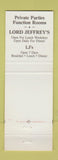 Matchbook Cover - Lord Jeffrey's Restaurant Amherst NH