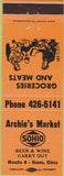 Matchbook Cover - Achie's Market Sohio gas oil Siam OH