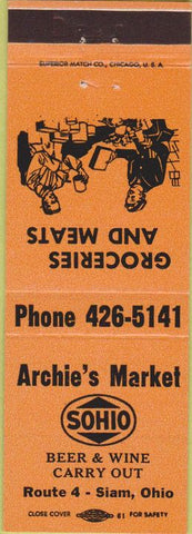 Matchbook Cover - Achie's Market Sohio gas oil Siam OH