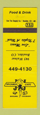 Matchbook Cover - McCabes Cafe Boulder Colorado