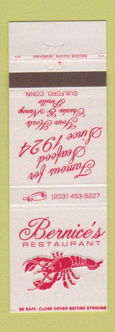 Matchbook Cover - Bernice's Restaurant lobster Guilford CT