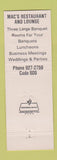 Matchbook Cover - Mac's Lobster Restaurant Somers Point NJ