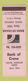 Matchbook Cover - Bank of Crane MO