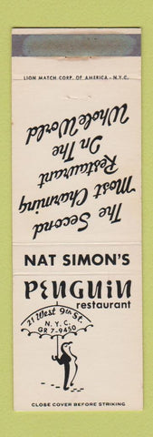 Matchbook Cover - Penguin Restaurant New York City Nat Simon's WEAR
