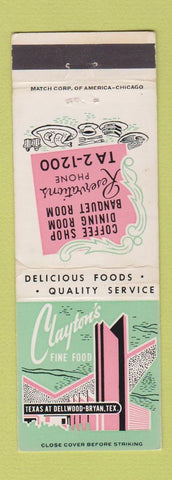 Matchbook Cover - Clayton's Restaurant Bryan TX