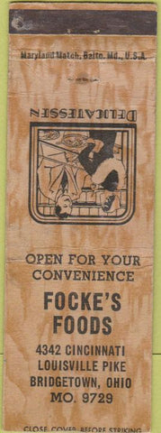Matchbook Cover - Focke's Foods Bridgetown OH