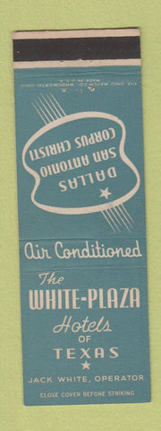 Matchbook Cover - White Plaza Hotels TX Dallas San Antonio Corpus Christi