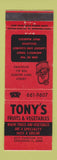 Matchbook Cover - Tony's Fruits and Vegetables grocery Cincinnati OH