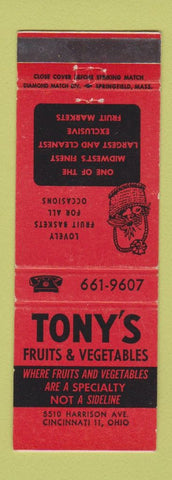 Matchbook Cover - Tony's Fruits and Vegetables grocery Cincinnati OH