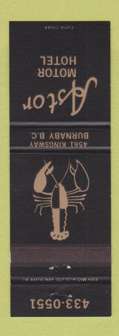 Matchbook Cover - Astor Motor Hotel Burnaby BC lobster