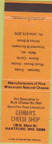 Matchbook Cover - Gerber's Cheese Shop Hartford WI