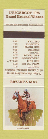 Matchbook Cover - Bryant and May UK England Horse Winner 1975 L'Escargot