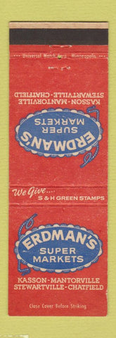 Matchbook Cover - Erdman's Grocery Kasson Chatfield Mantorville MN