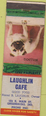 Matchbook Cover - Laughlin Cafe Greenburg IN Bulldog WEAR