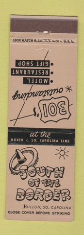 Matchbook Cover - South of the Border Motel Restaurant Dillon SC
