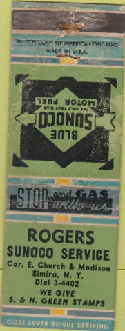 Matchbook Cover - Rogers Sunoco oil gas Elmira NY WORN