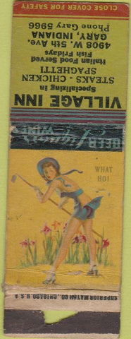 Matchbook Cover - Village Inn Gary IN pinup POOR STRIKER