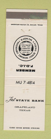 Matchbook Cover - State Bank of Grapeland TX WEAR