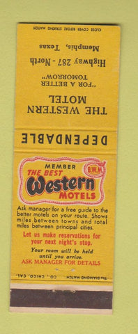 Matchbook Cover - Western Motel Memphis TX Best Western