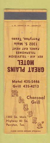 Matchbook Cover - Great Plains Motel Perryton TX Rhodes' Grill