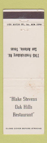 Matchbook Cover - Blake Stevens Oak Hills Restaurant San Antonio TX WEAR